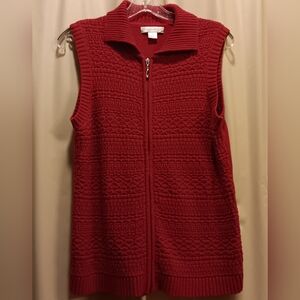 Christopher & Banks Red Knit Zip Up Vest.  Size Small
